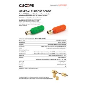 CScope 33kHz and 8kHz Pipe Tracing Sonde Specifications from JB Sales Limited